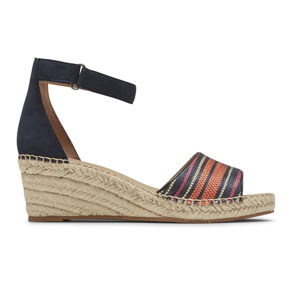 Rockport Marah Woven Ankle Strap - Womens Wedges Sandals - Navy - NZ (PGC-257031)